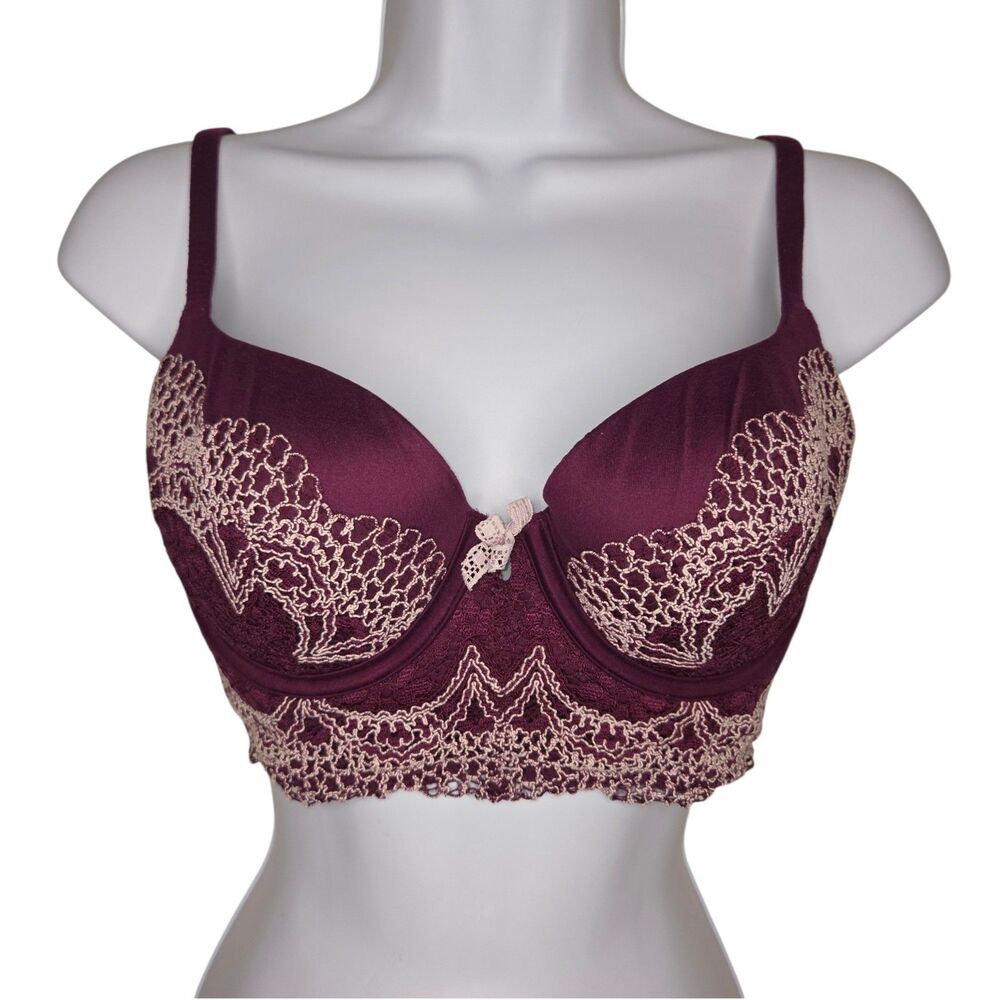 Victoria's Secret Body by Victoria Lined Demi Longline Lace Bra 34C Plum